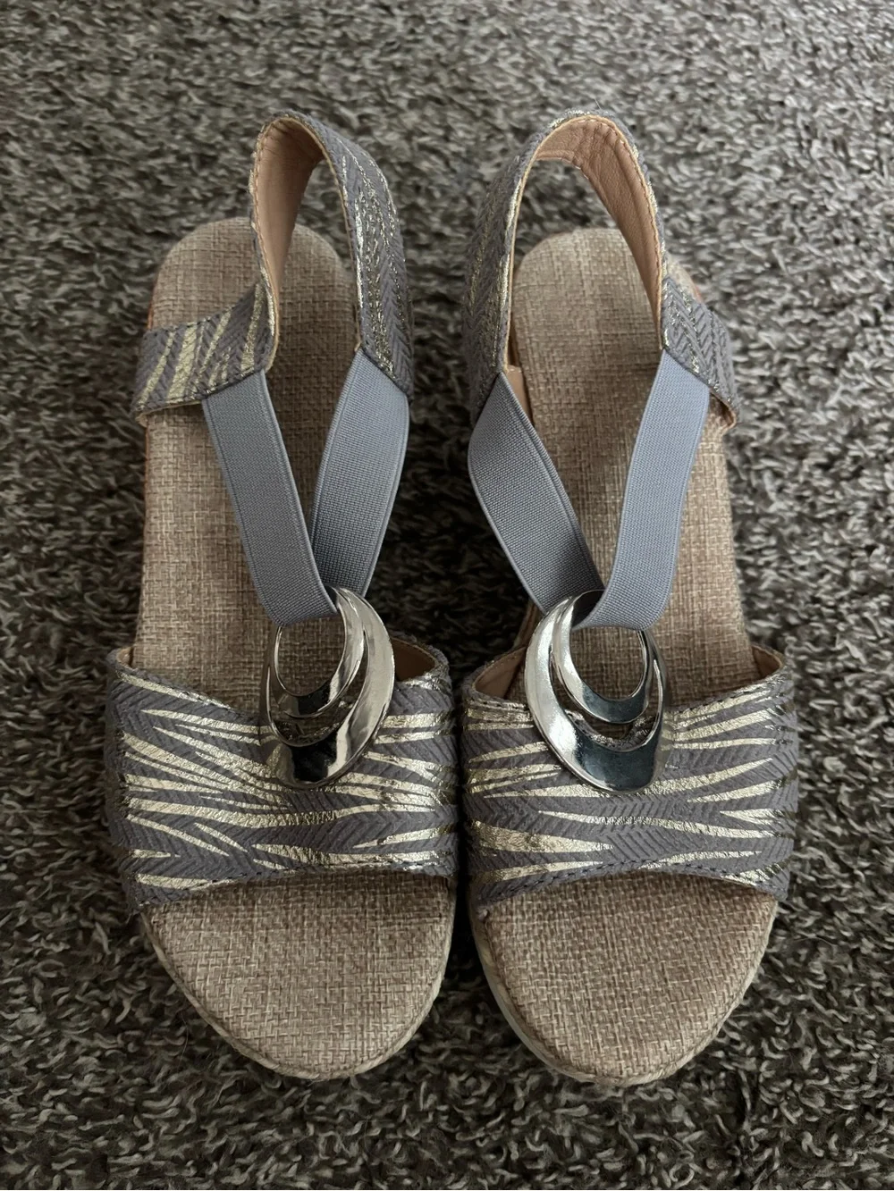 Women's Gray Slingback Wedge Sandals with Silver Accent